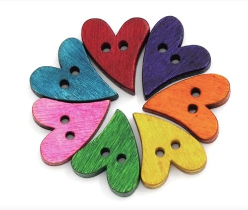 30 wunderschöne Holzknöpfe in Herzform- in 7 verschiedenen Farben, Zweilochknöpfe zu annähen nähen Bastelknöpfe Jackenknöpfe Herz von Handarbeit - Lieblingsladen