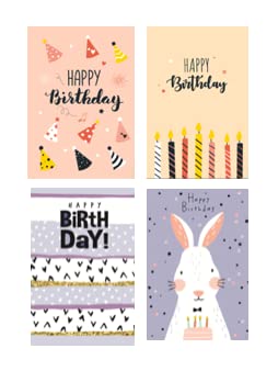 4 Premium Geburtstagskarten Happy Birthday 18x12cm - Klappkarten mit 4 weissen Umschläge, Karte zum Geburtstag Alles Gute Glückwunschkarten Karten von Handarbeit - Lieblingsladen