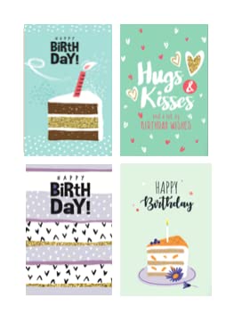 4 Premium Geburtstagskarten Happy Birthday 18x12cm - Klappkarten mit 4 weissen Umschläge, Karte zum Geburtstag Alles Gute Glückwunschkarten Karten von Handarbeit - Lieblingsladen