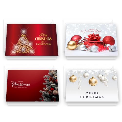 4 edle Premium Weihnachtskarten 12x18cm Klappkarten mit 4 Kuverts in weiß - Grusskarte für Weihnachten merry christmas von Handarbeit - Lieblingsladen