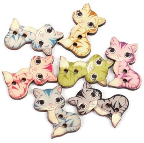 50 Stück Holzknöpfe Katze 20 x 27 mm, 2 Löcher Knöpfe zum nähne annähen basteln Bastelknöpfe Knöpfe für Kinderkleidung von Handarbeit-Lieblingsladen