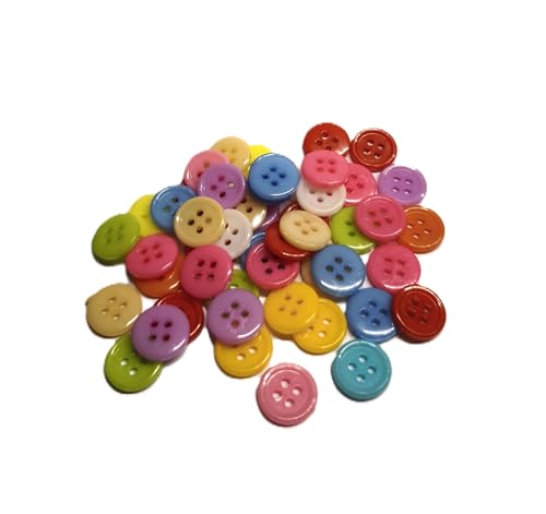 50 hochwertige Kunststoffknöpfe 12mm (1,2cm) bunt rund im zufälligen farblichen Mix Vierlochknöpfe a 1mm je Loch - 4-Loch-Knöpfe zum basteln nähen annähen Bastelknöpfe von Handarbeit - Lieblingsladen