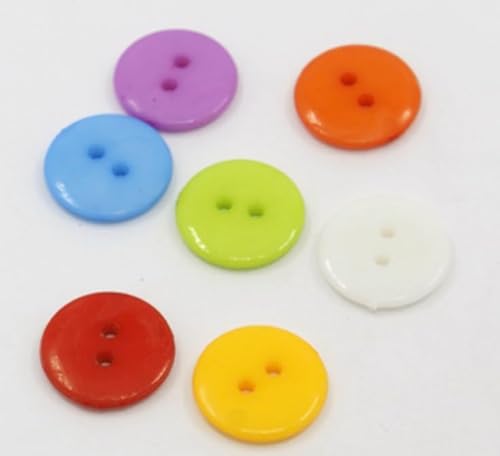 50 hochwertige Kunststoffknöpfe 12mm (1,2cm) bunt rund im zufälligen farblichen Mix Zweilochknöpfe a 1,5mm je Loch - 2-Loch-Knöpfe zum basteln nähen annähen Bastelknöpfe von Handarbeit - Lieblingsladen