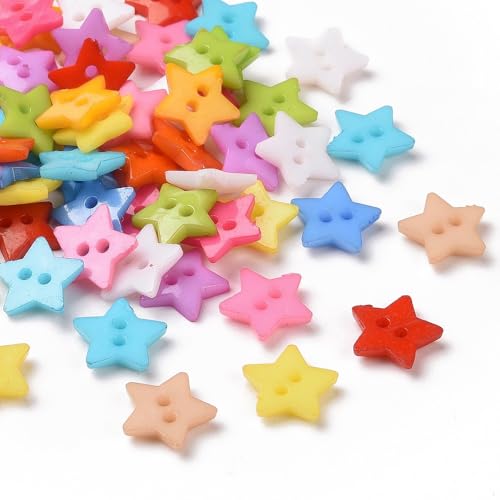 50 hochwertige Kunststoffknöpfe 12mm (1,2cm) bunt sternförmig im zufälligen farblichen Mix Zweilochknöpfe a 1mm je Loch - 2-Loch-Knöpfe Stern zum basteln nähen annähen Bastelknöpfe von Handarbeit - Lieblingsladen