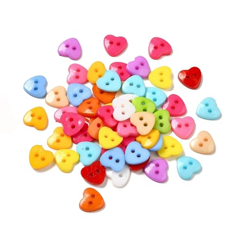 50 hochwertige Kunststoffknöpfe 12x12mm (1,2x1,2cm) bunt herzförmig im zufälligen farblichen Mix Zweilochknöpfe a 1mm je Loch - 2-Loch-Knöpfe Herz zum basteln nähen annähen Bastelknöpfe von Handarbeit - Lieblingsladen