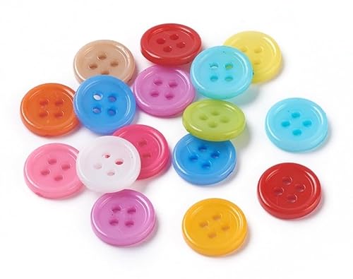 50 hochwertige Kunststoffknöpfe 15mm (1,5cm) bunt rund im zufälligen farblichen Mix Vierlochknöpfe a 1,5mm je Loch - 4-Loch-Knöpfe zum basteln nähen annähen Bastelknöpfe von Handarbeit - Lieblingsladen
