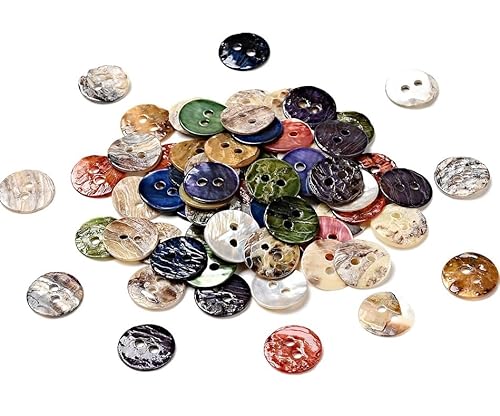 50 hochwertige Perlmuttknöpfe, Akoya-Muschelknopf, 10mm (1,0cm) gefärbt Mischfarbe rund im bunten farblichen Mix Zweilochknöpfe a 1,5mm je Loch – 2-Loch-Knöpfe zum basteln nähen annähen Bastelknöpfe von Handarbeit - Lieblingsladen