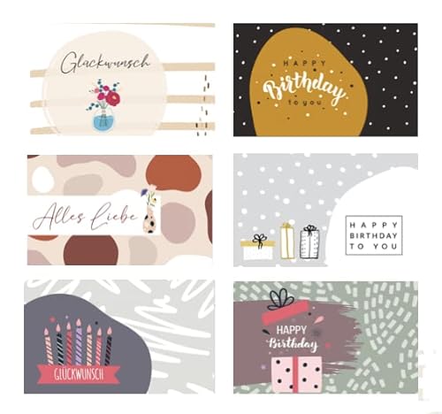6 Premium Geburtstagskarten Happy Birthday 18x12cm - Klappkarten mit 6 weissen Umschlägen, Karte zum Geburtstag Alles Gute Glückwunschkarten Karten von Handarbeit - Lieblingsladen
