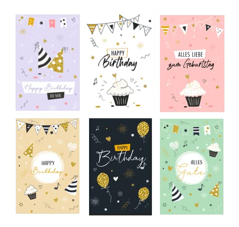 6 Premium Geburtstagskarten happy birthday 18x12cm - Klappkarten mit 6 weissen Umschläge, Karte zum Geburtstag Alles Gute Glückwunschkarten happy-birthday-Karten 6 Premium Geburtstagskarten happy birthday 18x12cm - Klappkarten mit 6 weissen Umschläge, Karte zum Geburtstag Alles Gute Glückwunschkarten happy-birthday-Karten von Handarbeit - Lieblingsladen