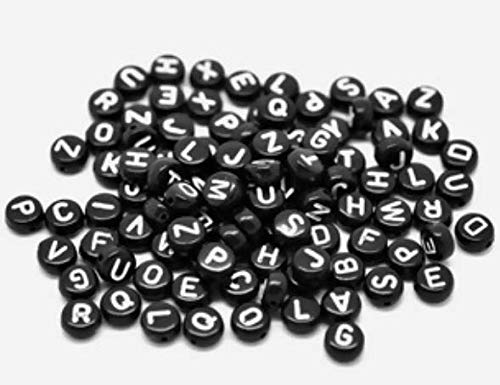 Acryl Spacer Buchstaben Zwischenperlen 100 Stück 7x7mm rund flach schwarz gemischt von Handarbeit-Lieblingsladen
