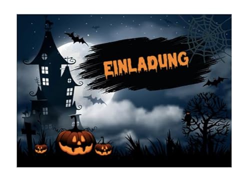 Handarbeit - Lieblingsladen 12 Premium Einladungskarten Halloweenparty + 12 Umschläge, Halloween, Postkarte 10,5x14,8cm, mit vorgedrucktem Text auf der Rückseite Einladung Karten Kinder Erwachsene von Handarbeit - Lieblingsladen