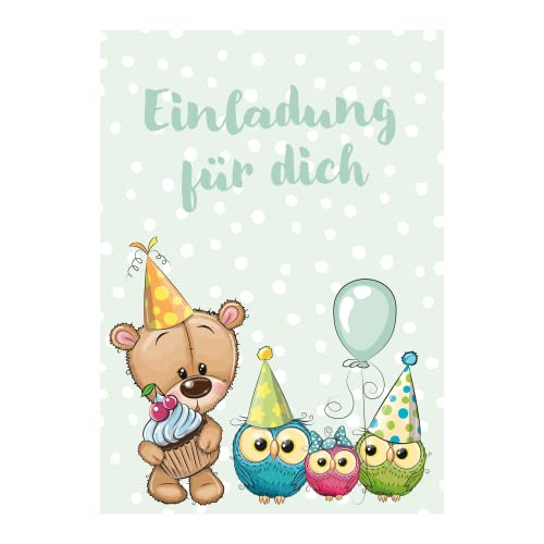 Handarbeit - Lieblingsladen 12 Premium Einladungskarten zum Kindergeburtstag + 12 Umschläge, Postkarte, 10,5x14,8cm, mit vorgedrucktem Text (Rückseite) Einladung Karten Kindergeburtstag birthday von Handarbeit - Lieblingsladen