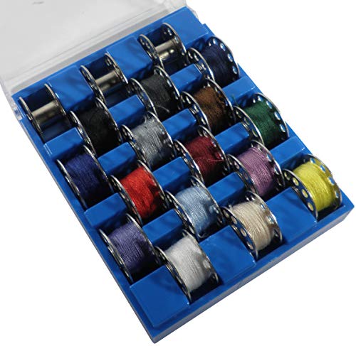 Handarbeit-Lieblingsladen 15+3 Nähmaschinenspulen 15 Unterfadenspulen bespult + 3 leer in Spulenbox blau von Handarbeit-Lieblingsladen