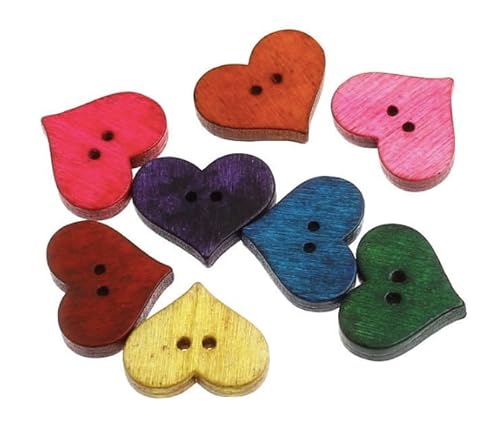 Handarbeit - Lieblingsladen 20 Holzknöpfe Zweilochknöpfe 17x20mm Herzen Herzform in 8 Farben im zufälligen Mix 2-Loch-Knöpfe Knopf aus Holz Herz zum annähen aufnähen Kinderkleidung von Handarbeit - Lieblingsladen