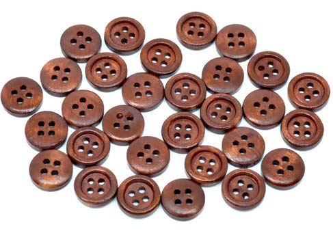 Handarbeit-Lieblingsladen 50 Stück Holzknöpfe 15mm 4-Loch rund kaffeebraun braun Knöpfe basteln von Handarbeit-Lieblingsladen