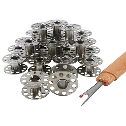 Handarbeit-Lieblingsladen 50 Stück Premium-Nähmaschinenspulen aus Hartmetall, 22 x 11 mm, für AEG, Singer, Brother, Carina, Elna, Privilig u.v.m., inkl. Nahttrenner von Handarbeit-Lieblingsladen