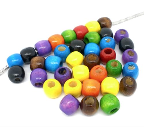 Handarbeit - Lieblingsladen 500 Holzperlen Bunt | 11x12 mm Perlen zum Auffädeln, Bastelperlen aus Holz, Bunte Holzkugeln mit Loch 5,3mm, Fädelperlen, Bastelperlen-Set für DIY-Projekte von Handarbeit - Lieblingsladen