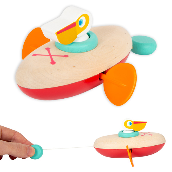 Aufzieh-Kanu, Pelikan aus Holz, 1 Stück