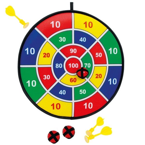 Klett-Dartscheibe, Dartspiel mit 3 Klettbällen & 3 Pfeilen im Set