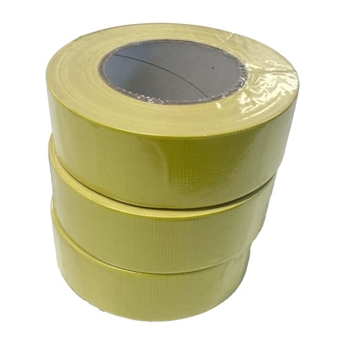 Handelskönig 3x Premium Steinband gelb 44 mm x 50 m Putzband Klebeband Fixierband Abklebeband Gewebeband mit extremer Klebkraft von Handelskönig