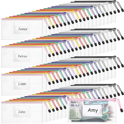 Handepo 100 Stück A6 Netztaschen mit Reißverschluss und Etikettentasche, 24,9 x 11,4 cm, wasserdicht, kleine Dokumententaschen mit Reißverschluss, Großpackung, Farbe, Bleistifte, Dokumente Handepo 100 Stück A6 Netztaschen mit Reißverschluss und Etikettentasche, 24,9 x 11,4 cm, wasserdicht, kleine Dokumententaschen mit Reißverschluss, Großpackung, Farbe, Bleistifte, Dokumente von Handepo