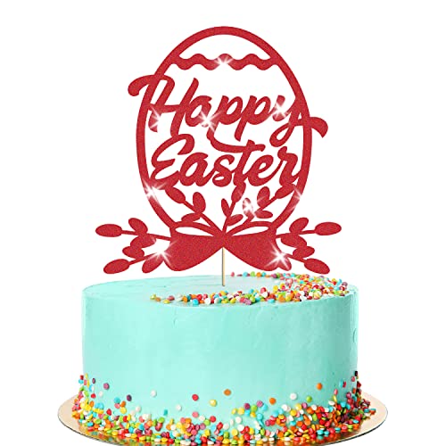 Happy Easter Egg Glitter Cake Topper Easter Festive Celebration Decoration(Rot) von Handmade By Stukk