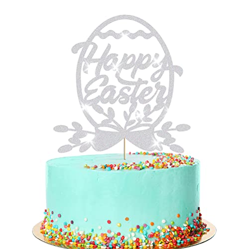 Happy Easter Egg Glitter Cake Topper Ostern Festliche Feier Dekoration (Silber) von Handmade By Stukk