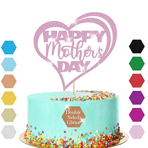 Happy Mother's Day Glitter Heart Design Cake Topper Birthday Decoration(Champagne Gold) von Handmade By Stukk