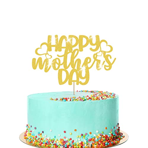 Happy Mother's Day Herzen Design Glitzer Kuchen Topper Geburtstag Dekoration (Gold) von Handmade By Stukk