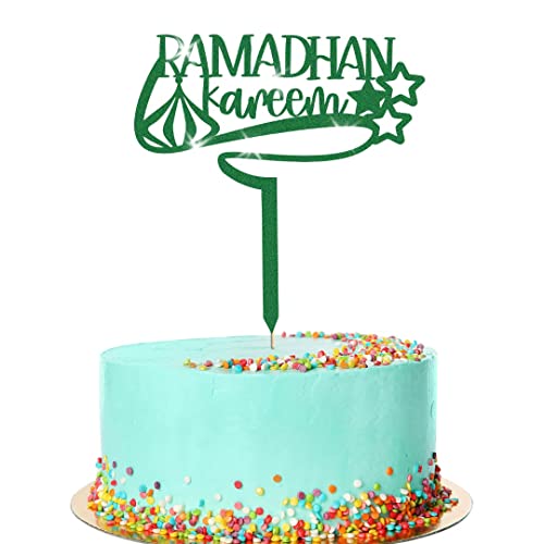 Ramadan Kareem Eid Islamische Kuchendekoration mit Glitzer, Hajj-Fasten-Dekoration (grün) von Handmade By Stukk