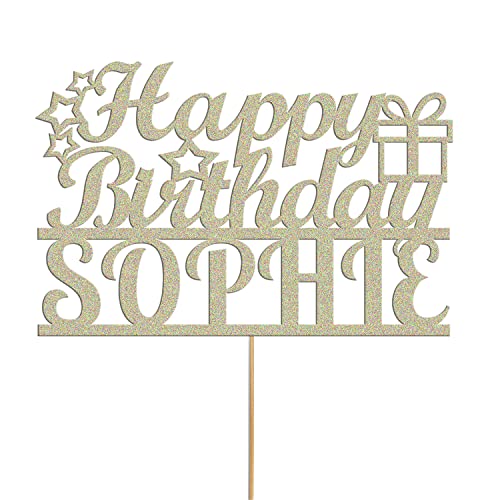 Tortenaufsatz "Happy Birthday", glitzernd, personalisierbar, Party-Dekoration, Champagner-Goldfarben von Handmade By Stukk