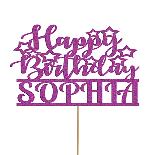 Tortenaufsatz "Happy Birthday", personalisierbar, glitzernd, für Party-Kuchen, Alter und Name, Dekoration (lila) von Handmade By Stukk