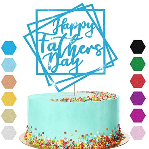 Tortenaufsatz "Happy Father's Day", Party-Dekoration, quadratisch, glitzernd, Geschenk (blau) von Handmade By Stukk