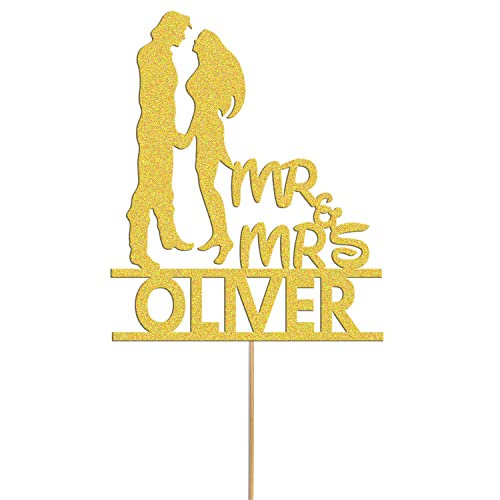 Tortenaufsatz für Hochzeitstorten, personalisierbar, Aufschrift "Mr & Mrs", Verlobung, Jahrestag, Kuchendekoration (Gold) von Handmade By Stukk