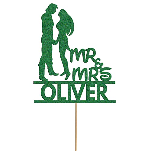 Tortenaufsatz für Hochzeitstorten, personalisierbar, "Mr & Mrs", Verlobung, Jahrestag, Kuchendekoration (grün) von Handmade By Stukk