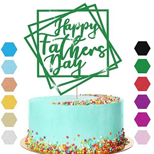 Tortenaufsatz mit Aufschrift "Happy Father's Day", Partydekoration, quadratisch, glitzernd, Grün von Handmade By Stukk
