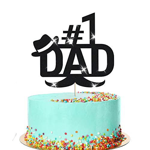 Tortenaufsatz mit Aufschrift "Number 1 Dad", für den Vatertag, mit Aufschrift "Best Papa Ever", Glitzer-Dekoration, Geschenk (schwarz) von Handmade By Stukk