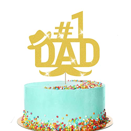 Tortenaufsatz mit Aufschrift "Number 1 Dad", mit Aufschrift "Best Papa Ever", glitzernd, goldfarben von Handmade By Stukk