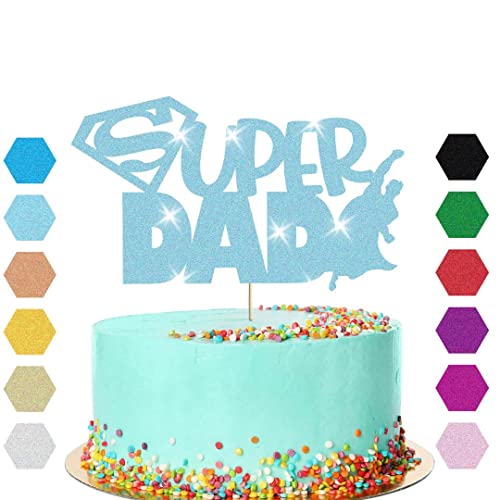 Tortenaufsatz mit Aufschrift "Super Daddy", Best Super Papa", Vatertagsgeschenk, Babyblau von Handmade By Stukk