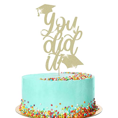Tortenaufsatz mit Aufschrift "You Did It", für Geburtstag, Party, Dekoration, Geschenk (Champagnergold) von Handmade By Stukk