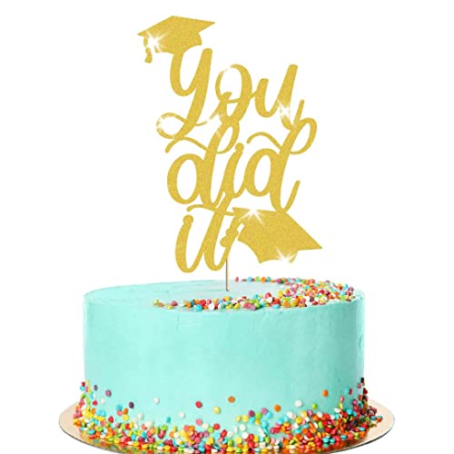Tortenaufsatz mit Aufschrift "You Did It", für Geburtstag, Party, Dekoration, Geschenk (Gold) von Handmade By Stukk