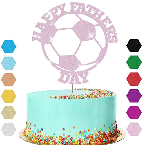 Tortenaufsatz mit Fußball-Motiv zum Vatertag, mit Glitzer-Geschenk (Babyrosa) von Handmade By Stukk