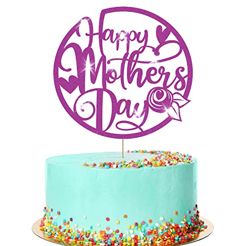 Tortenaufsatz mit Herz-Design, Happy Mother's Day", glitzernd, Geburtstagsdekoration (lila) von Handmade By Stukk