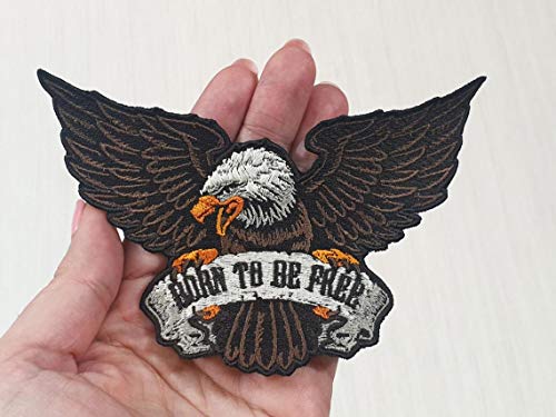 Handmade by Crafts & Roses Aufnäher zum Aufbügeln, Motiv: Kleiner Adler mit Aufschrift „Born to be Free“, für Jacke, Jeans, Tasche, Dekoration, Urban Art. von Handmade by Crafts & Roses