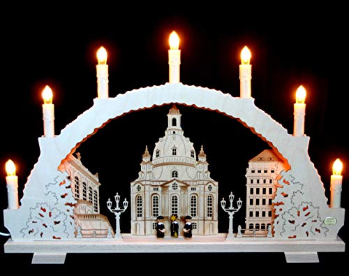 Schwibbogen 7 Kerzen Dresdener Frauenkirche & Kurrende 52cm x 32cm - Handarbeit Erzgebirge erzgebirgischer von Handwerkskunst / Handarbeit aus dem Erzgebirge