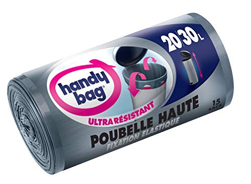 Handy Bag 1 Rolle mit 15 Müllsäcken, 30 l, für hohe Mülltonnen, elastische Befestigung, extrem strapazierfähig, auslaufsicher, 47 x 78 cm, Dunkelgrau, blickdicht von Handy Bag