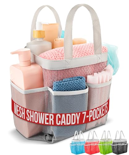 Handy Laundry Masirs Duschkorb aus Netzstoff, tragbar, mit 7 Taschen, für Reisen, Fitnessstudio und Wohnheim, zusammenklappbar, klein, für Toilettenartikel und wichtige Dinge (grau) von Handy Laundry