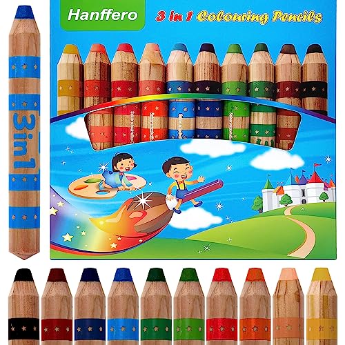 Hanffero 3 in 1 Farbstifte Set - Buntstift, Wasserfarbe & Wachsmalkreide in Einem Produkt, 10 Verschiedenen Farben, Sicher und Ungiftig, Leicht Abwaschbar von Hanffero