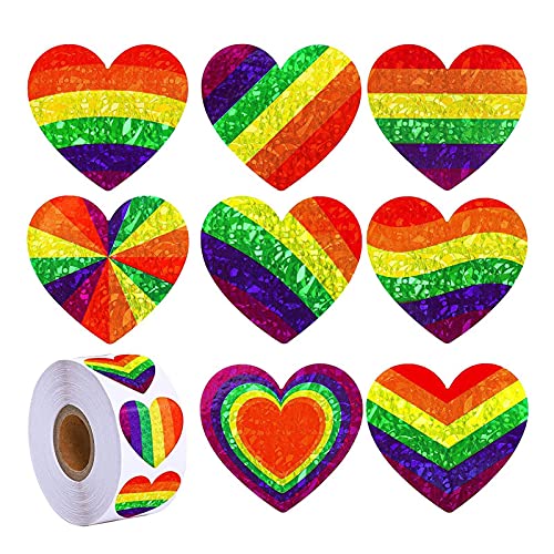 Hangarone Regenbogenband Herzform Aufkleber, 500 Stück Streifen Herzförmig Rolle Klebeband Gay Pride Regenbogen Liebe Aufkleber für Party Bar Festival Karneval Pride Event von Hangarone