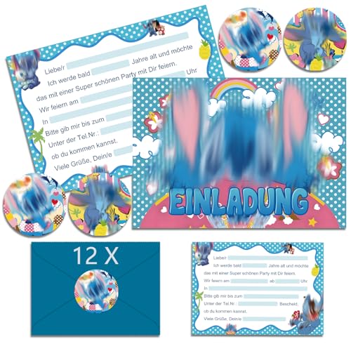 Hangsky 12x Stich Einladungskarten Kindergeburtstag Mädchen mit Umschlag Deutsch, Geburtstagseinladungen Mädchen, Cartoon Einladungskarten Geburtstag Set für Themed Party (A6) (A) von Hangsky